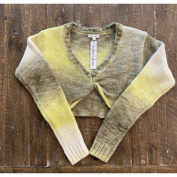 For Love & Lemons Tops - FOR LOVE & LEMONS Sweater Womens S Cropped Twist Sage & Yellow NEW